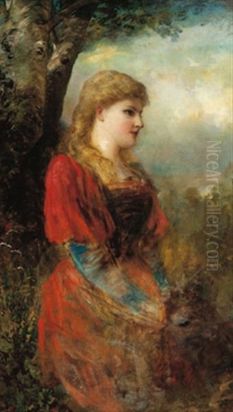 Portrait Einer Jungen Dame Vor Einem Landschaftshintergrund Oil Painting by John Morgan