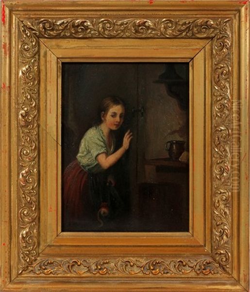 Young Girl Listening At Door Oil Painting by Josef Morgan