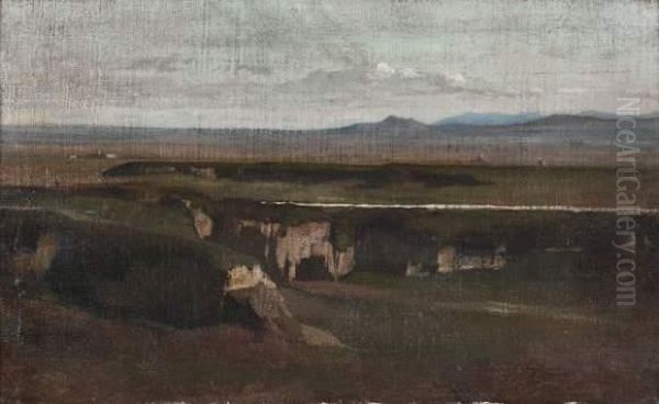 Vue De La Campagne Romaine Avec Le Mont Soracte Oil Painting by Victor Francois Biennourry