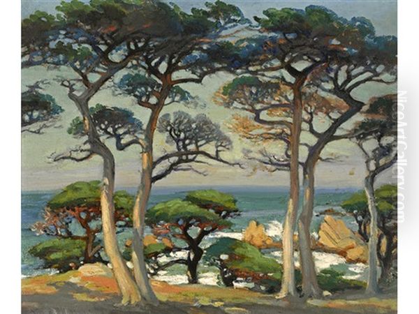 Monterey Cypress On The Shore Oil Painting by Mary Deneale Morgan