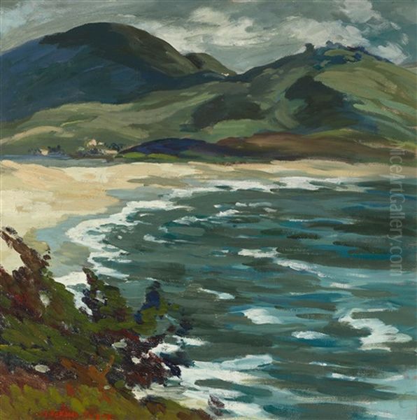 Shoreline, South Of Carmel Oil Painting by Mary Deneale Morgan