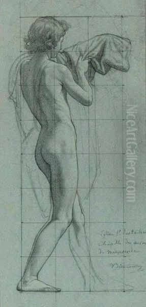 Study Of A Nude With Drapery Oil Painting by Victor Francois Biennourry