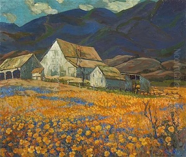 Farmhouse In The Poppy Fields, Carmel Valley Oil Painting by Mary Deneale Morgan