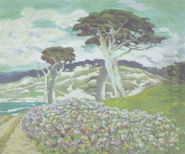 Overlooking Fan Shell Beach (pebble Beach) Oil Painting by Mary Deneale Morgan