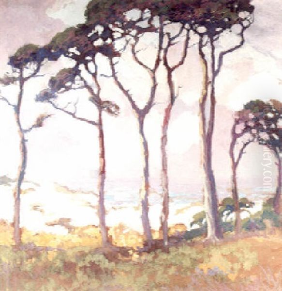 Tall Pines Near Lighthouse Oil Painting by Mary Deneale Morgan