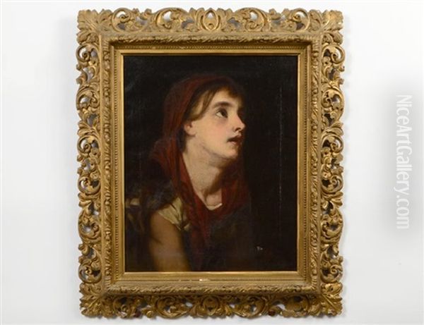 Girl With A Red Scarf Oil Painting by William Morgan