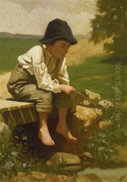 Little Boy Fishing Oil Painting by William Morgan