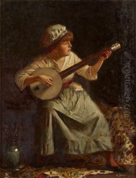 A Young Musician Oil Painting by William Morgan