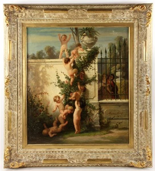 Children Climbing Up The Vine Oil Painting by Rodolfo Morgari