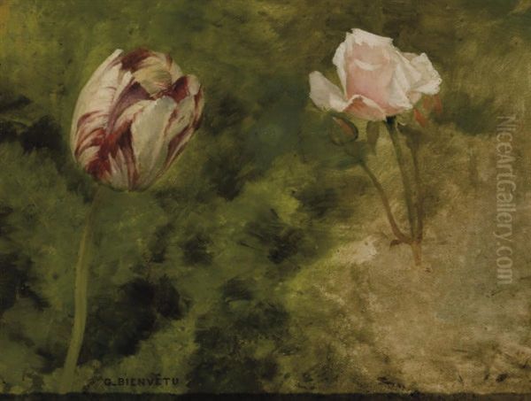 Tulipe Et Rose Oil Painting by Gustave Bienvetu