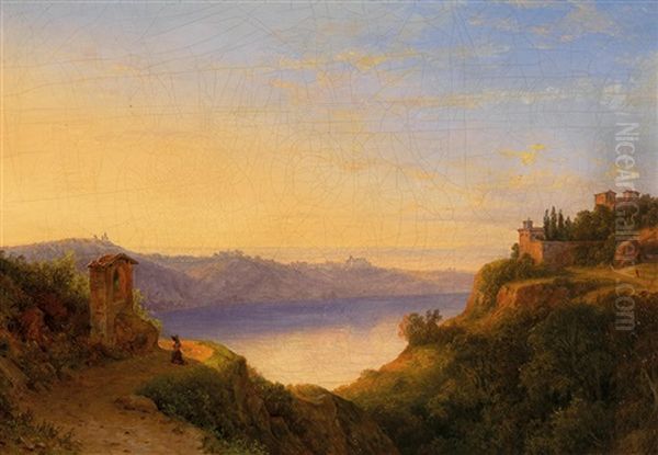 Scene By Lake Albano Oil Painting by Carl Morgenstern