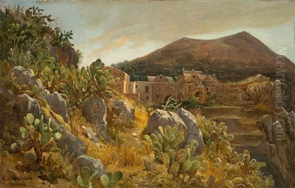 Hill With Opuntia Cacti, On The Island Of Capri Oil Painting by Carl Morgenstern