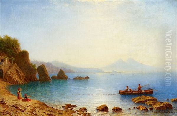 View Of Naples With Mount Vesuvius Oil Painting by Carl Morgenstern