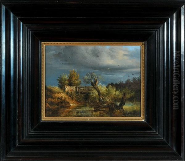 Olstudie - Die Schleuse Der Dammwiese Am Rebstocker Wald Bei Frankfurt Oil Painting by Carl Morgenstern