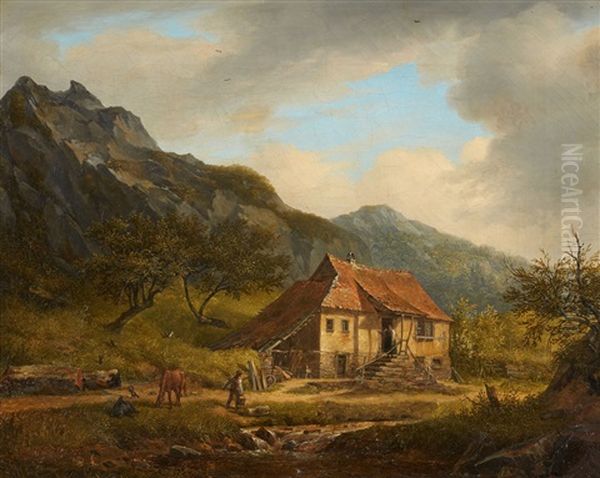 The House By Konigstein Oil Mill Oil Painting by Carl Morgenstern