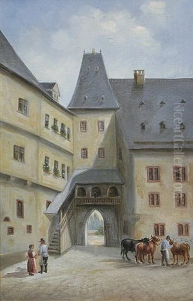 Ansicht Eines Der Alten Frankfurter Hofe Von Innen Oil Painting by Carl Morgenstern