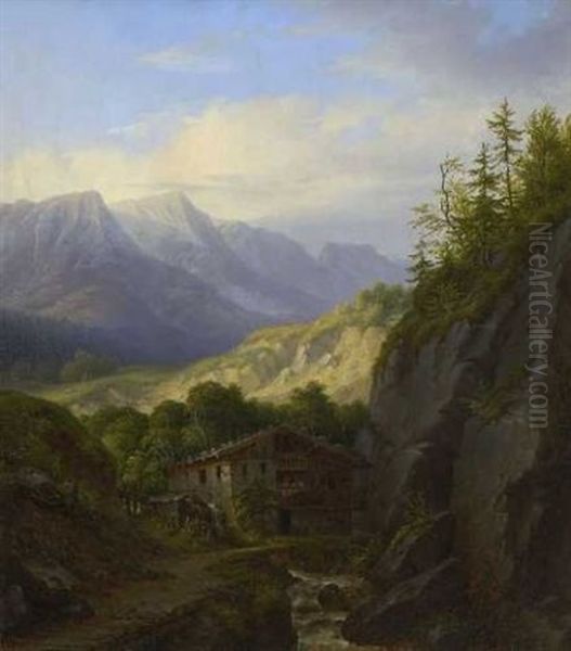 Gebirgslandschaft Mit Muhle Oil Painting by Carl Morgenstern