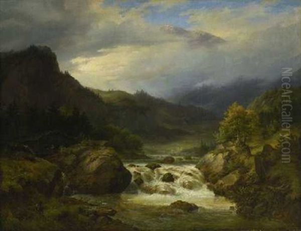 Wasserfall In Der Ramsau Oil Painting by Carl Morgenstern