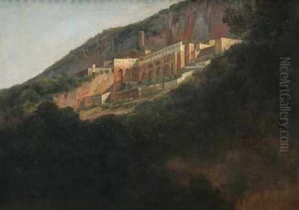 Blick Zum Benediktiner Kloster Sacro Speco Von Santa Scolastica Aus Oil Painting by Carl Morgenstern