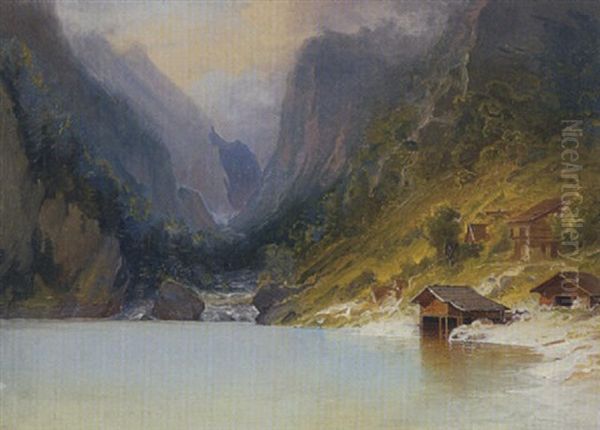 Gebirgsee Mit Bauern- Und Bootshausern by Carl Morgenstern