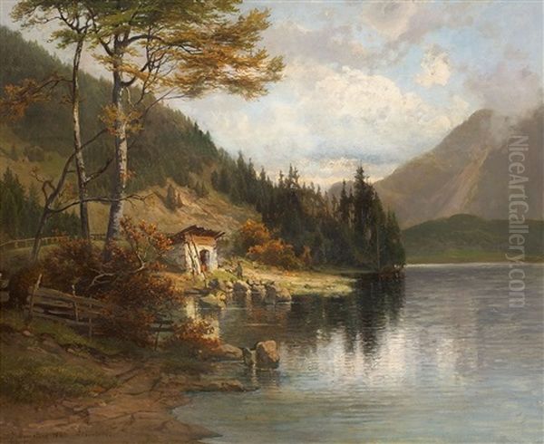 View Of The Lake Starnberg Oil Painting by Carl Ernst Morgenstern