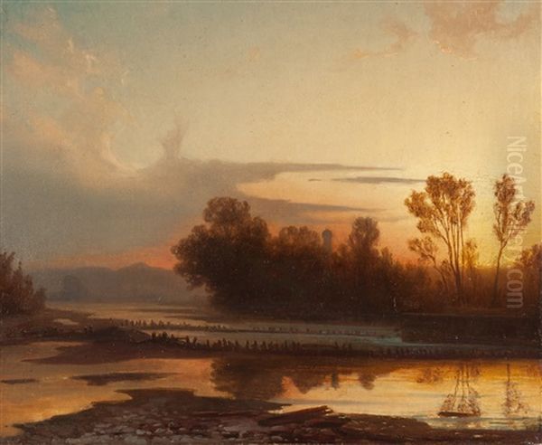 Landschaft Im Abendlicht Oil Painting by Christian Ernst Bernhard Morgenstern