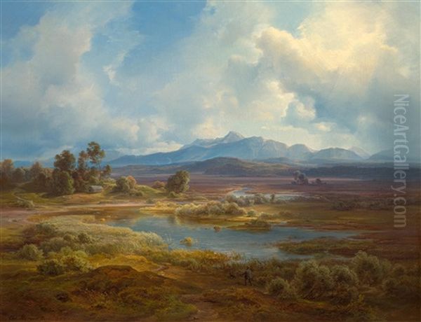 Blick Auf Die Osterseen Sudlich Des Starnbergersees Oil Painting by Christian Ernst Bernhard Morgenstern