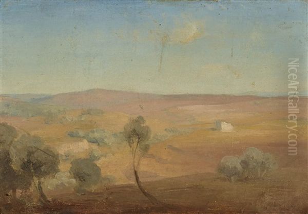 Southern Landscape Study Oil Painting by Christian Ernst Bernhard Morgenstern