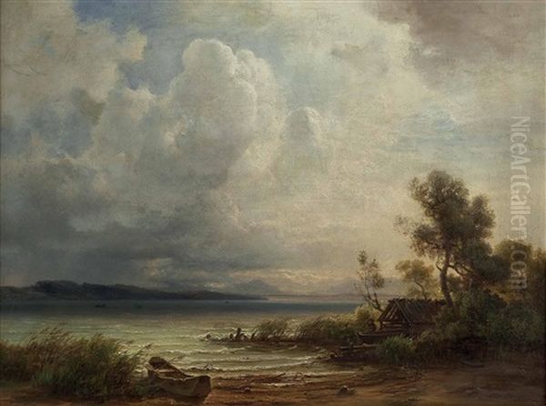 Aufkommendes Gewitter Uber Dem Starnberger See Oil Painting by Christian Ernst Bernhard Morgenstern