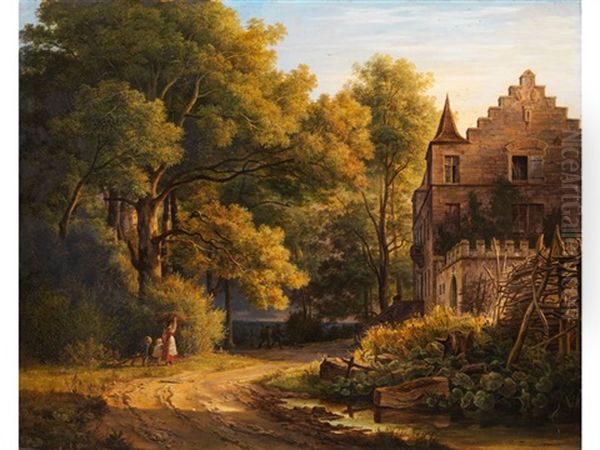 Jagdschloss In Waldlandschaft Oil Painting by Christian Ernst Bernhard Morgenstern