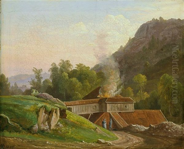 Das Eisenwerk Bei Baerum (bei Oslo) Oil Painting by Christian Ernst Bernhard Morgenstern