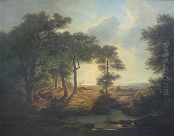 Romantische Landschaft Mit Hirschen An Einem Teich Oil Painting by Christian Ernst Bernhard Morgenstern