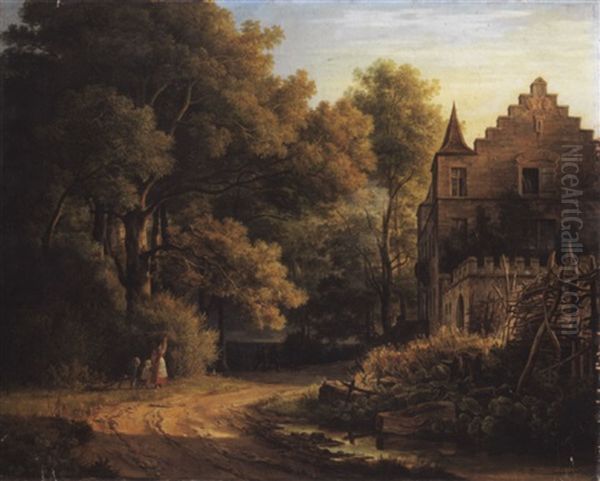 Jagdschloss In Waldlandschaft Oil Painting by Christian Ernst Bernhard Morgenstern