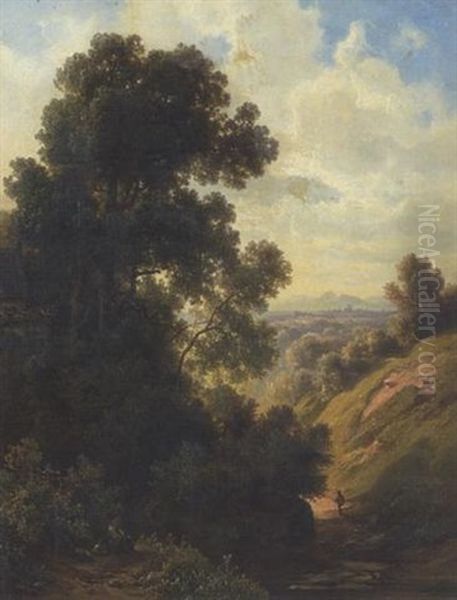 Hohlweg Mit Wanderer Im Dachauer Land Oil Painting by Christian Ernst Bernhard Morgenstern