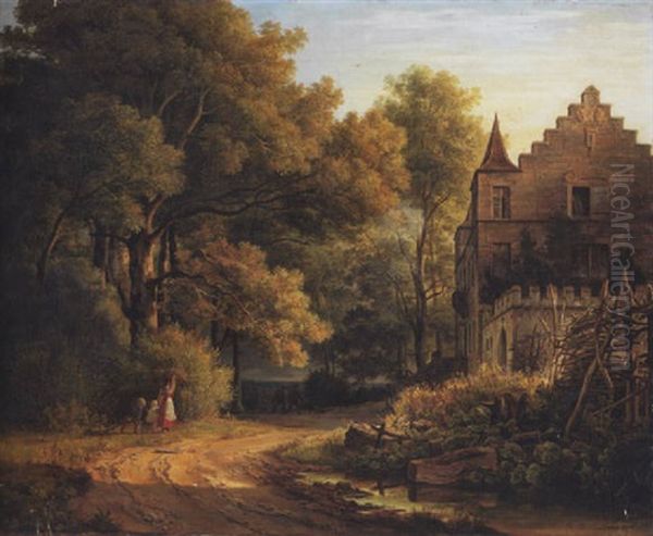 Jagdschloss In Waldlandschaft Oil Painting by Christian Ernst Bernhard Morgenstern