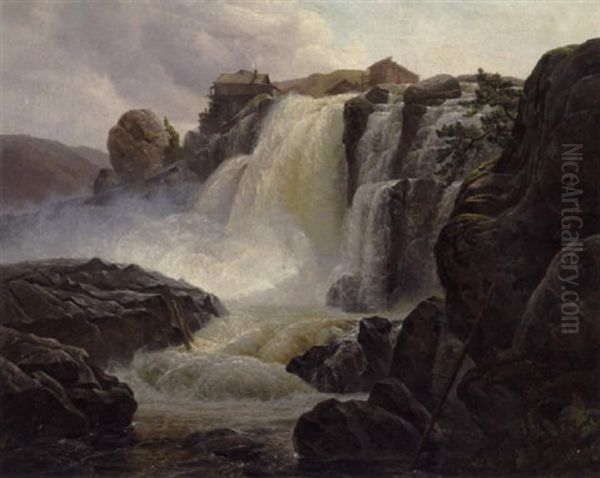 Wasserfall Bei Hoog Foss Oil Painting by Christian Ernst Bernhard Morgenstern