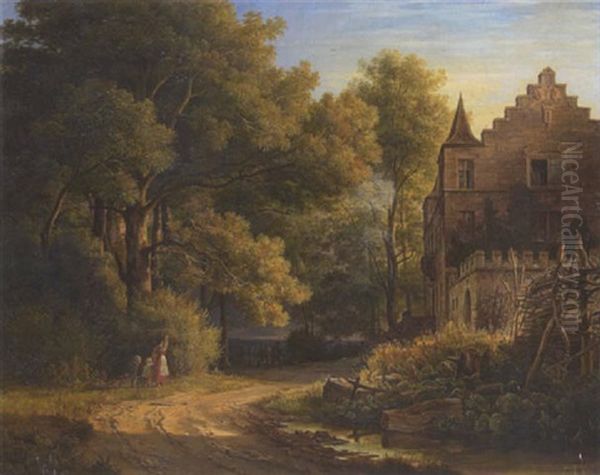 Ein Jagdschloss In Waldlandschaft Oil Painting by Christian Ernst Bernhard Morgenstern