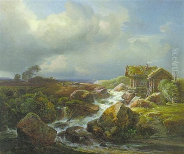 Blockhaus Am Wildbach (norwegen?) Oil Painting by Christian Ernst Bernhard Morgenstern