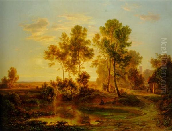 A Landscape At Dusk Oil Painting by Christian Ernst Bernhard Morgenstern