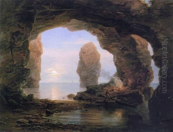 Fisherman In A Grotto, Helgoland by Christian Ernst Bernhard Morgenstern