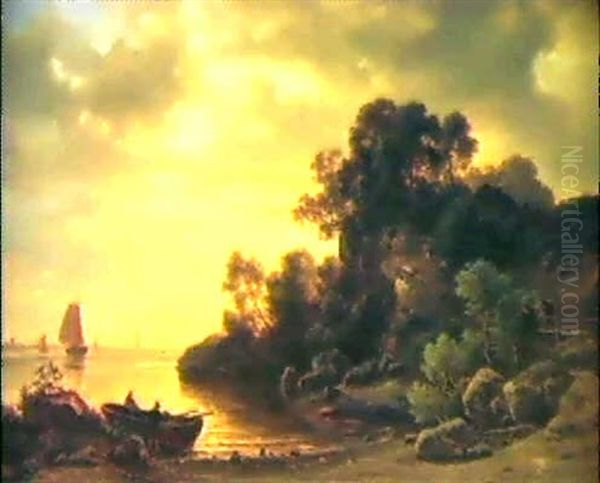 Kustenlandschaft Mit Booten Oil Painting by Christian Ernst Bernhard Morgenstern