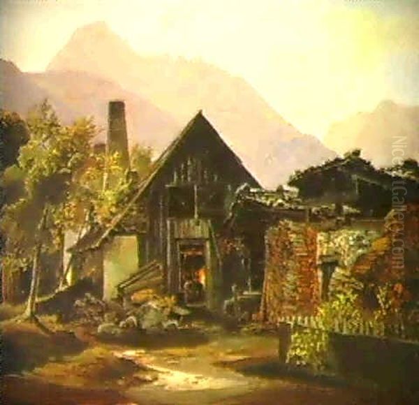 Hammerschmiede In Tirol Oil Painting by Christian Ernst Bernhard Morgenstern