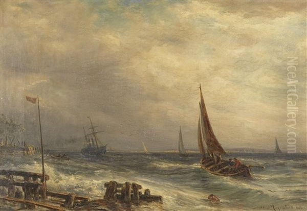 Fischerboot Und Dampfsegler Vor Der Kuste Oil Painting by Friedrich Ernst Morgenstern