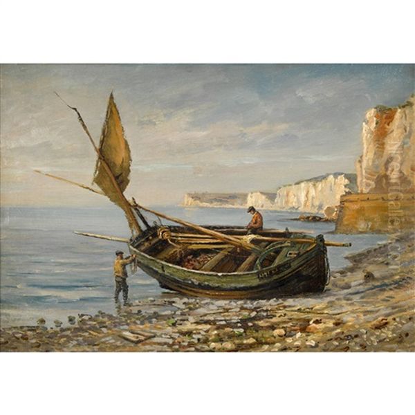 Fischerboot An Felsiger Kuste Oil Painting by Friedrich Ernst Morgenstern