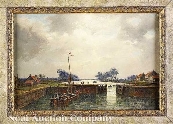 Ship In Harbor Oil Painting by Friedrich Ernst Morgenstern