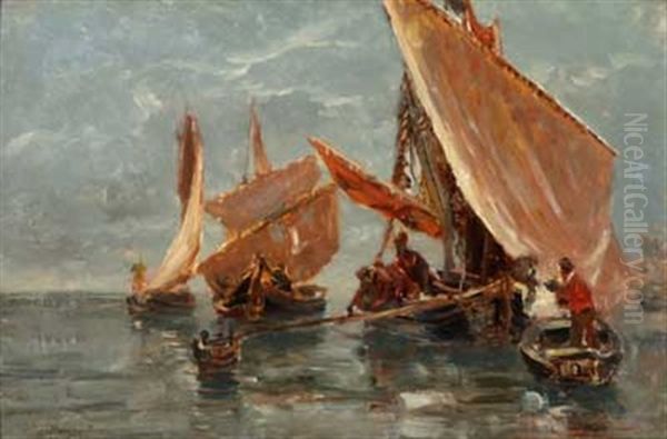 Fischerboote In Der Lagune Oil Painting by Friedrich Ernst Morgenstern