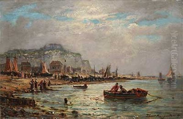 Belebter Strandhafen Oil Painting by Friedrich Ernst Morgenstern