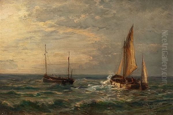 Zwei Fischkutter Auf Hoher See Oil Painting by Friedrich Ernst Morgenstern