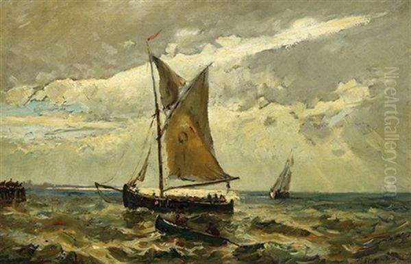 Ostender Fischerboot Vor Den Estagaden (?) Im Sturm Oil Painting by Friedrich Ernst Morgenstern