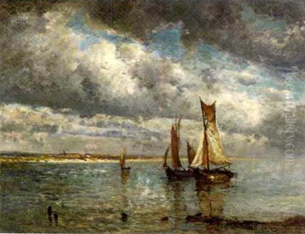 Sailing Vessels On A Calm Oil Painting by Friedrich Ernst Morgenstern